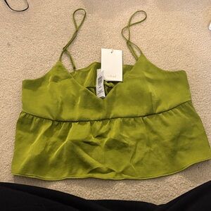 Aritzia Green Satin Camisole with Spaghetti Straps